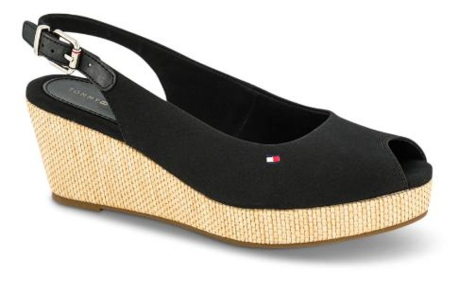 Kvinder Tommy Hilfiger | Tommy Hilfiger Damesandal Med Hael Sort Fw0Fw04788Bds