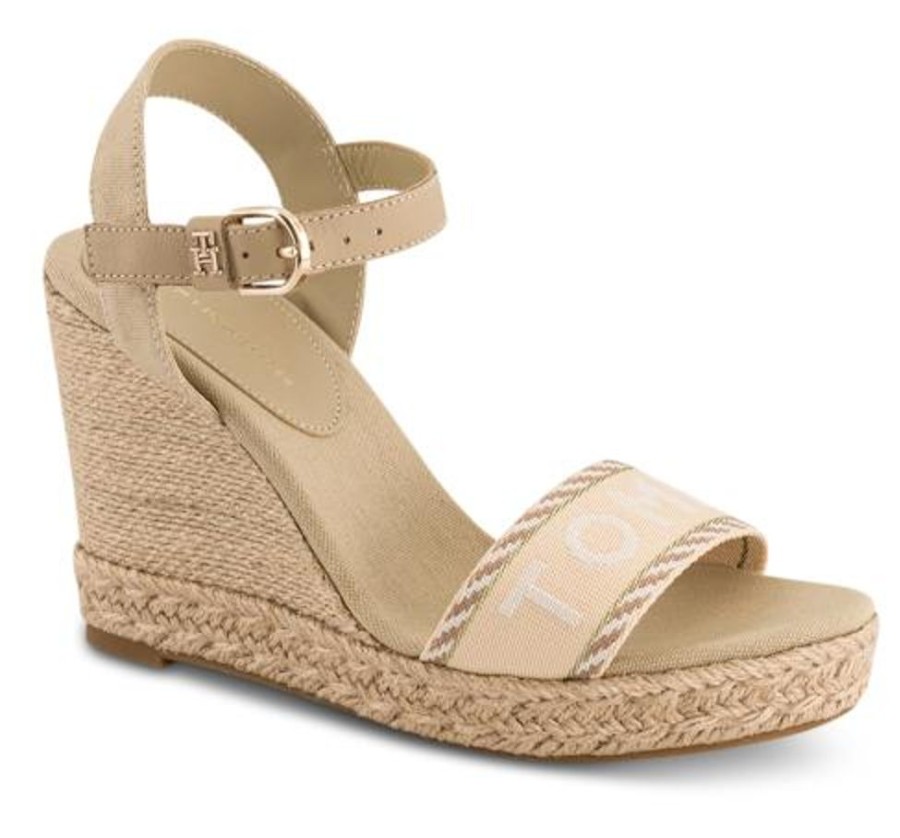 Kvinder Tommy Hilfiger | Tommy Hilfiger Damesandal Med Hael Beige Fw0Fw07088Rbt