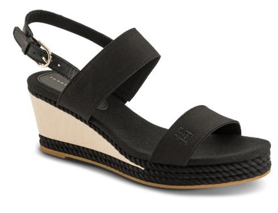 Kvinder Tommy Hilfiger | Tommy Hilfiger Damesandal Med Hael Sort Fw0Fw07092Bds